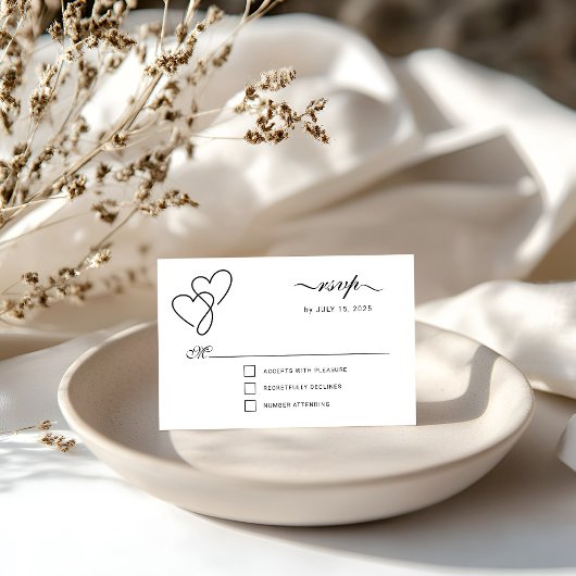 Twee harten Elegant Script RSVP Kaartje