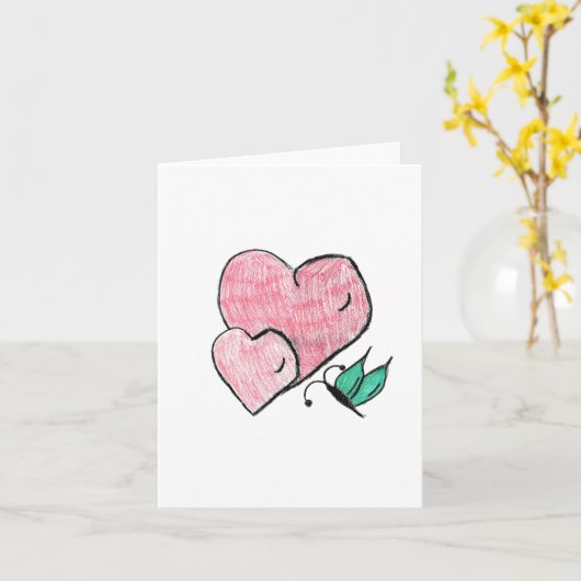 Twee harten en een vlinder kaart (Gele Bloem)