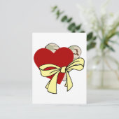 Twee harten en gele lint briefkaart (Staand voorkant)