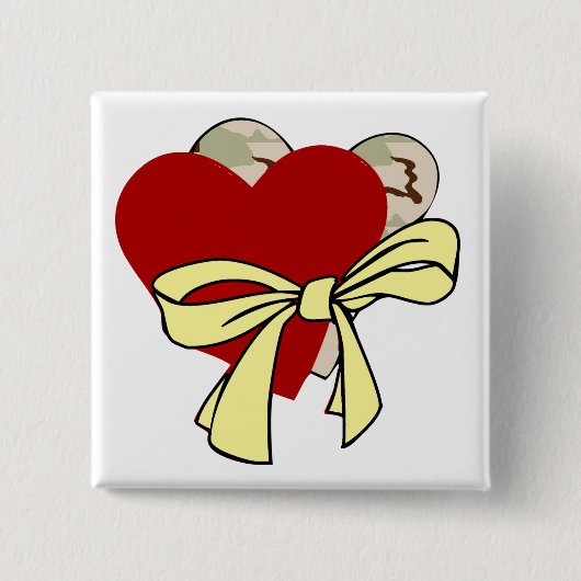 Twee harten en gele lint vierkante button 5,1 cm (Voorkant)