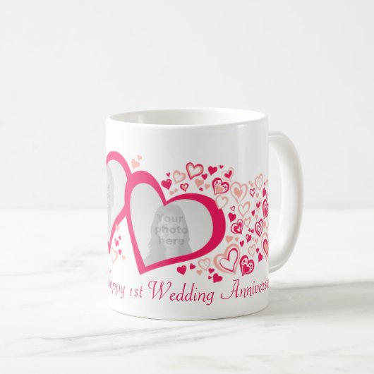 Twee harten foto's mok op 1 trouwdag (Voorkant rechts)