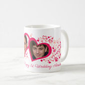 Twee harten foto's mok op 1 trouwdag (Voorkant rechts)