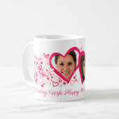 Twee harten foto's mok op 1 trouwdag (Voorkant links)