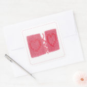 TWEE HARTEN GEBREID Grote Vierkante Stickers (Envelop)