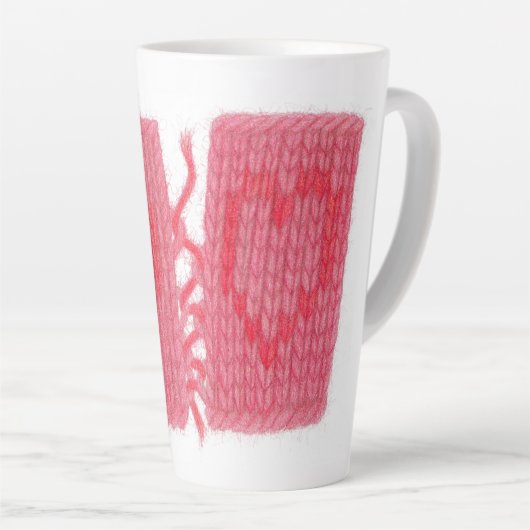 TWEE HARTEN GEBREIDE hoge latte Mok (Rechterhoek)