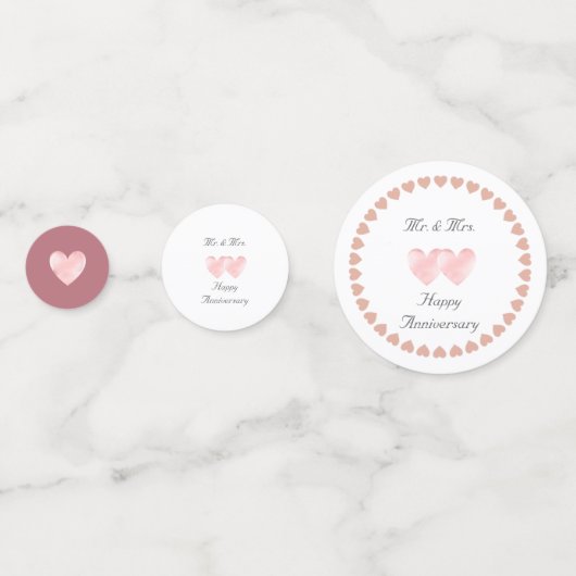 Twee harten gelukkig Jubileum op Roos Gold & White Confetti (Voorkanten)