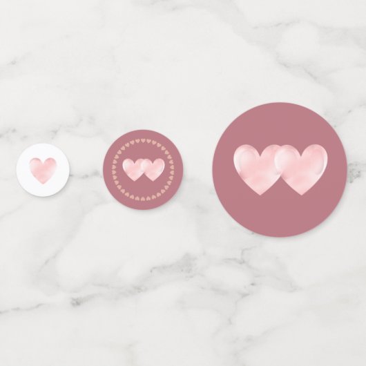 Twee harten gelukkig Jubileum op Roos Gold & White Confetti (Achterkanten)