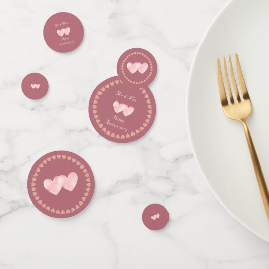 Twee harten gelukkig jubileum op roze goud confetti (Groep)