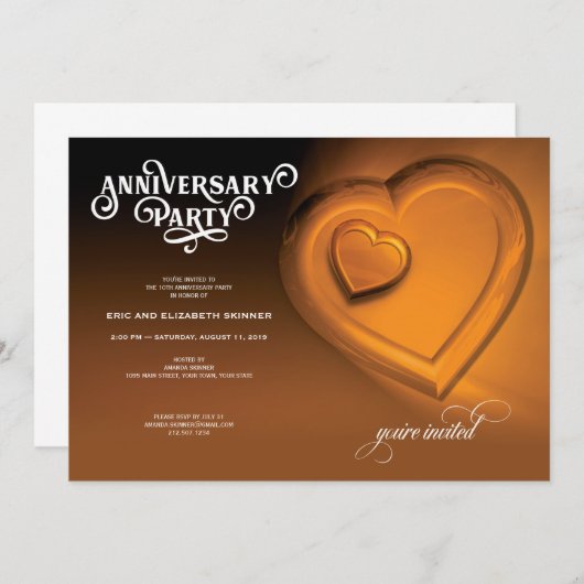 Twee harten, gouden huwelijksjubileum uitnodiging (Voorkant / Achterkant)