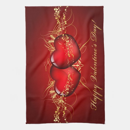 Twee harten Happy Valentines Day Theedoek (Verticaal)