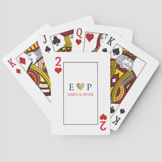 Twee harten houden van bruiloft monogram wit pokerkaarten (Achterkant)