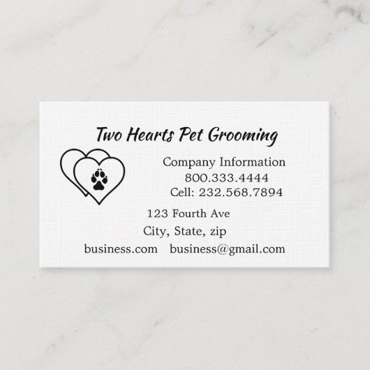 Twee harten houden van huisdieren visitekaartje (Voorkant)