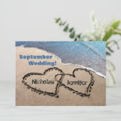 Twee harten in de uitnodiging van de Zand-zomervak (Staand voorkant)