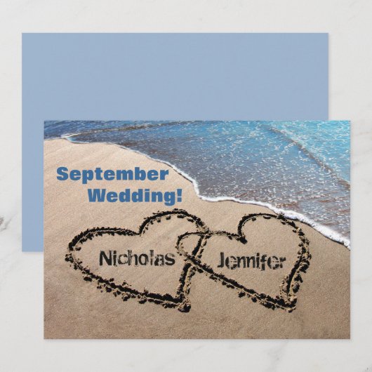 Twee harten in de uitnodiging van de Zand-zomervak (Voorkant / Achterkant)