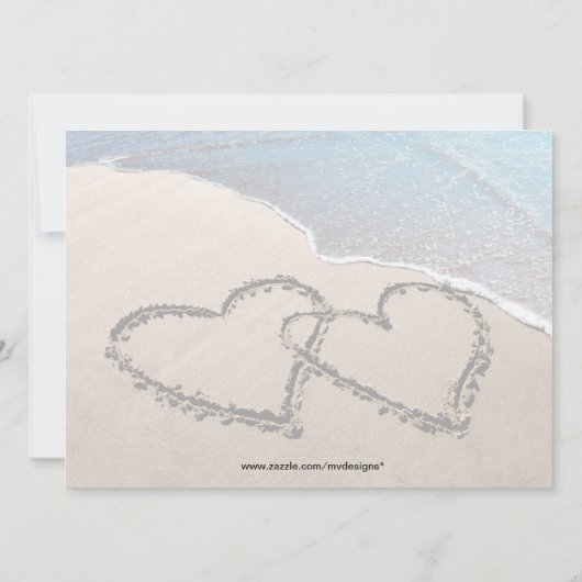 Twee harten in de uitnodiging van het Zandstrand (Achterkant)