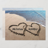 Twee harten in de uitnodiging van het Zandstrand (Voorkant / Achterkant)