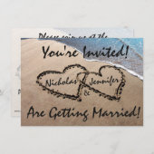 Twee harten in de uitnodiging van het Zandstrand (Voorkant / Achterkant)