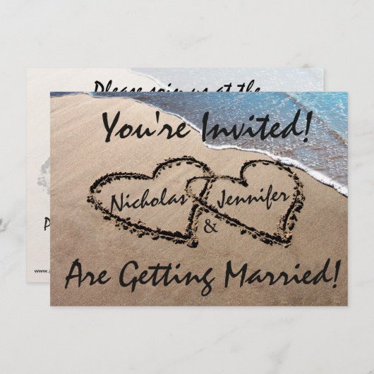 Twee harten in de uitnodiging van het Zandstrand (Voorkant / Achterkant)