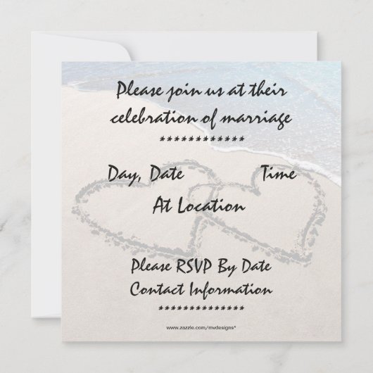 Twee harten in de uitnodiging van het Zandstrand (Achterkant)