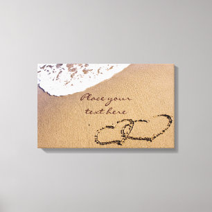 Twee harten in de zand canvas afdruk