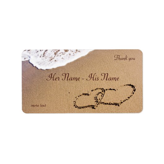 Twee harten in de zand etiket (Voorkant)