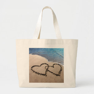 Twee harten in de zand grote tote bag