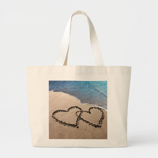 Twee harten in de zand grote tote bag (Voorkant)