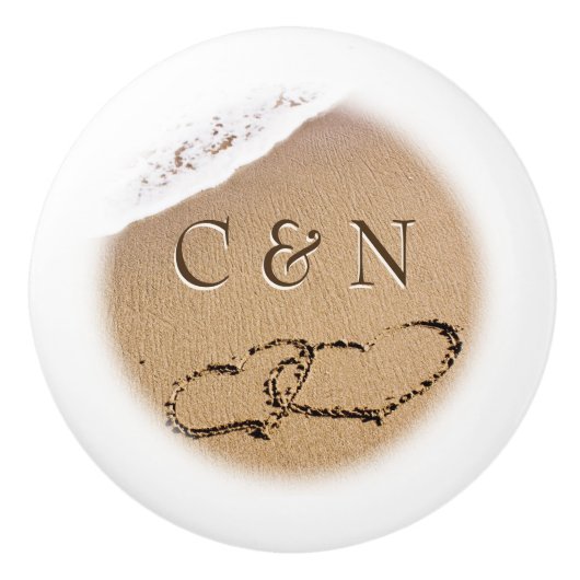 Twee harten in de zand keramische knop (Voorkant)