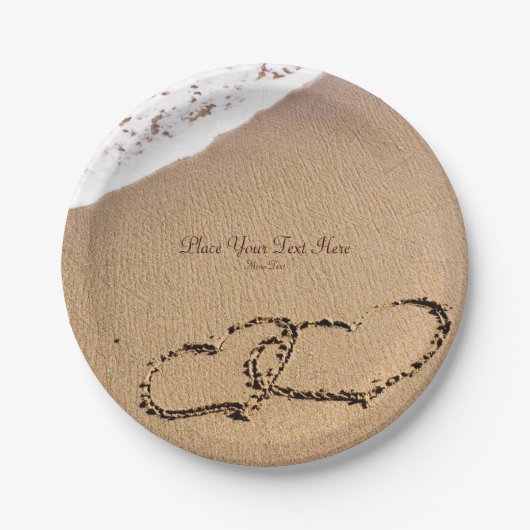 Twee harten in de zand papieren bordje (Voorkant)