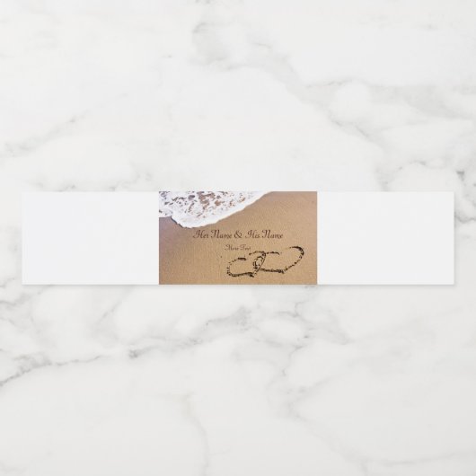 Twee harten in de zand waterfles etiket (Enkel label)