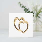 Twee harten in Faux Gold Verloving Invitation (Staand voorkant)