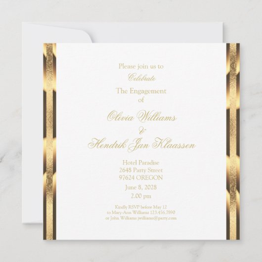 Twee harten in Faux Gold Verloving Invitation (Achterkant)