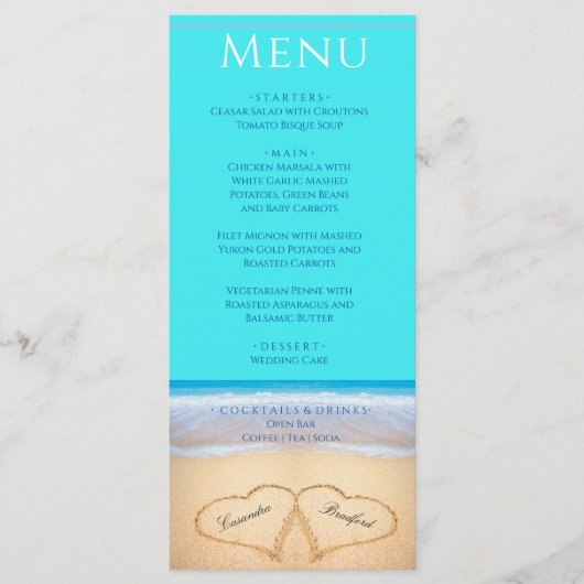 Twee harten in het Blauwgroen blauwe menu van de B (Voorkant)