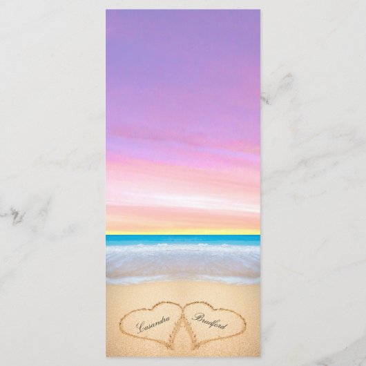Twee harten in het Paarse roze menu Beach Wedding (Achterkant)