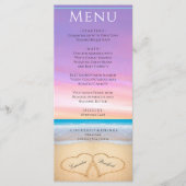 Twee harten in het Paarse roze menu Beach Wedding  (Voorkant)