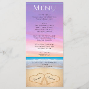 Twee harten in het Paarse roze menu Beach Wedding 