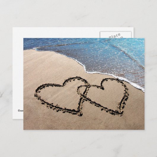 Twee harten in het Sand Beach Briefkaart (Voorkant / Achterkant)