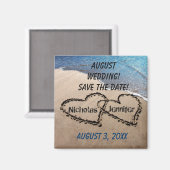 Twee harten in het zand bewaren de datummagneet magneet (Voorkant / Achterkant)