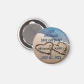 Twee harten in het zand bewaren de datummagneet magneet (Voorkant / Achterkant)