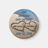 Twee harten in het zand bewaren de datummagneet magneet (Voorkant)