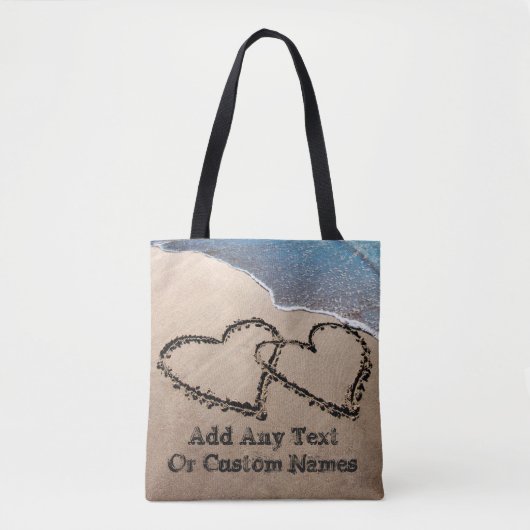 Twee harten in het zand Custom Print All Over Bag Tote Bag (Voorkant)