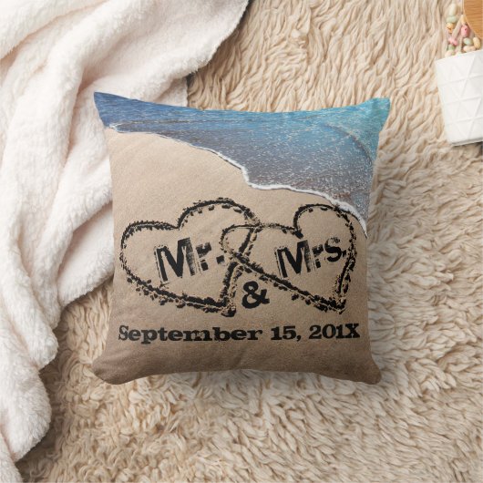 Twee harten in het zand strand bruiloft kussen (Deken)