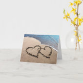 Twee harten in het zand Wenskaart Kaart (Gele Bloem)