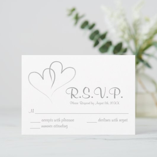 Twee harten intertwond Wedding RSVP-kaart RSVP Kaartje (Staand voorkant)