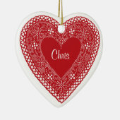 Twee harten  kant keramisch ornament (Rechts)