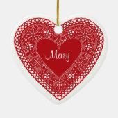 Twee harten  kant keramisch ornament (Achterkant)