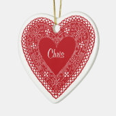 Twee harten  kant keramisch ornament (Links)