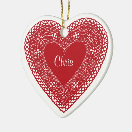 Twee harten  kant keramisch ornament (Links)