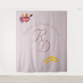 Twee Harten Katholieke Monogram Huwelijk Wandkleed (Voorkant)