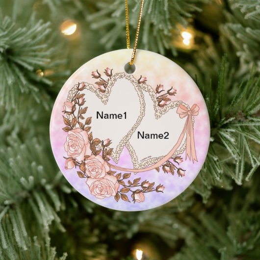 Twee harten keramisch ornament (Boom)